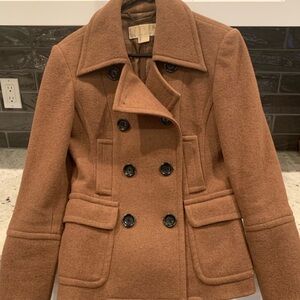 Michael Kors Retro Peacoat Brown/Tan Wool Blend Jacket Coat